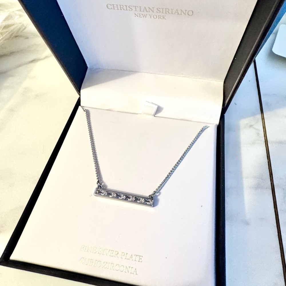 Christian Siriano Silver Bar Necklace with Cubic Zirconia - Boxed Jewelry - New